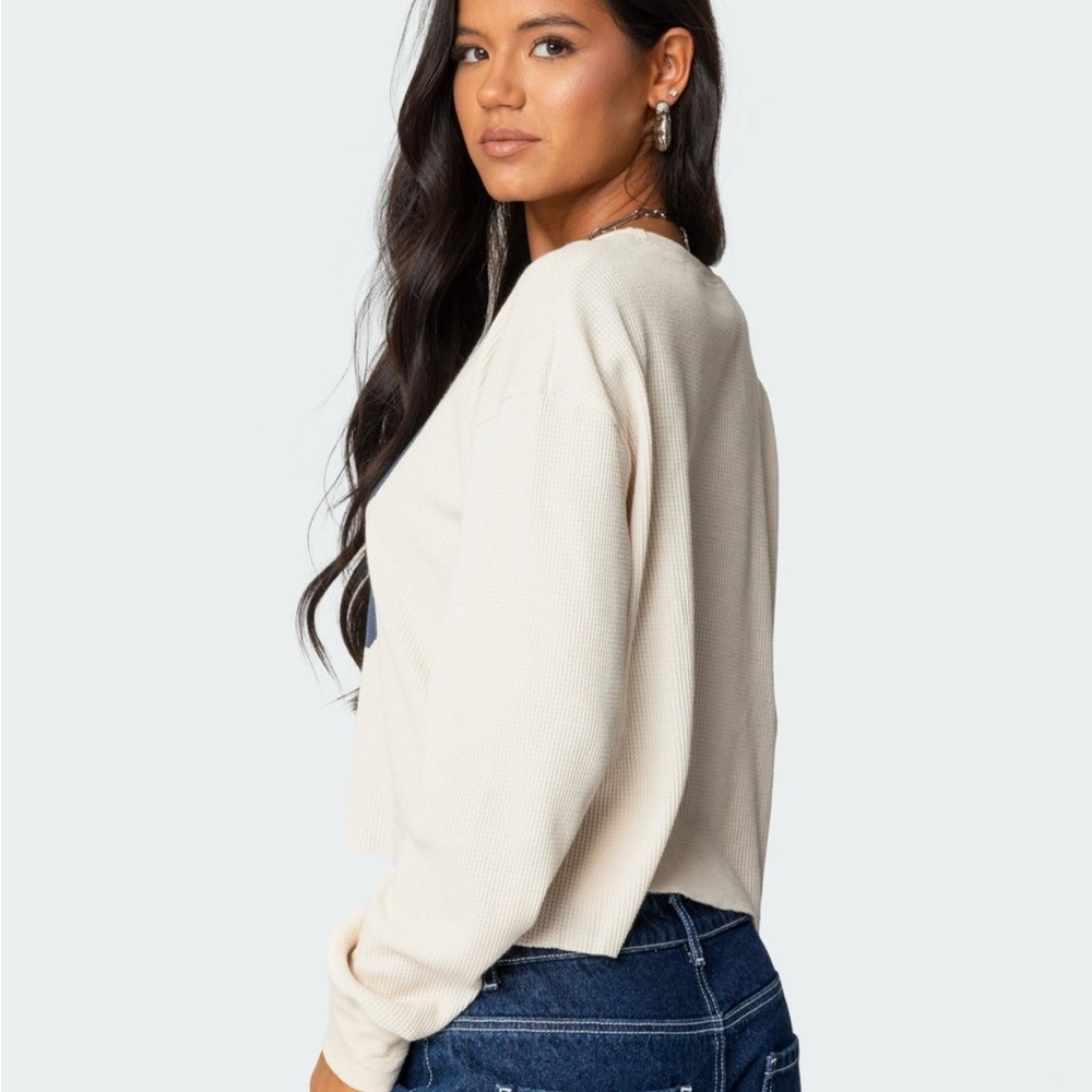 Edikted NWT Cream and Blue Crop Top Casual Style - Picture 5 of 5